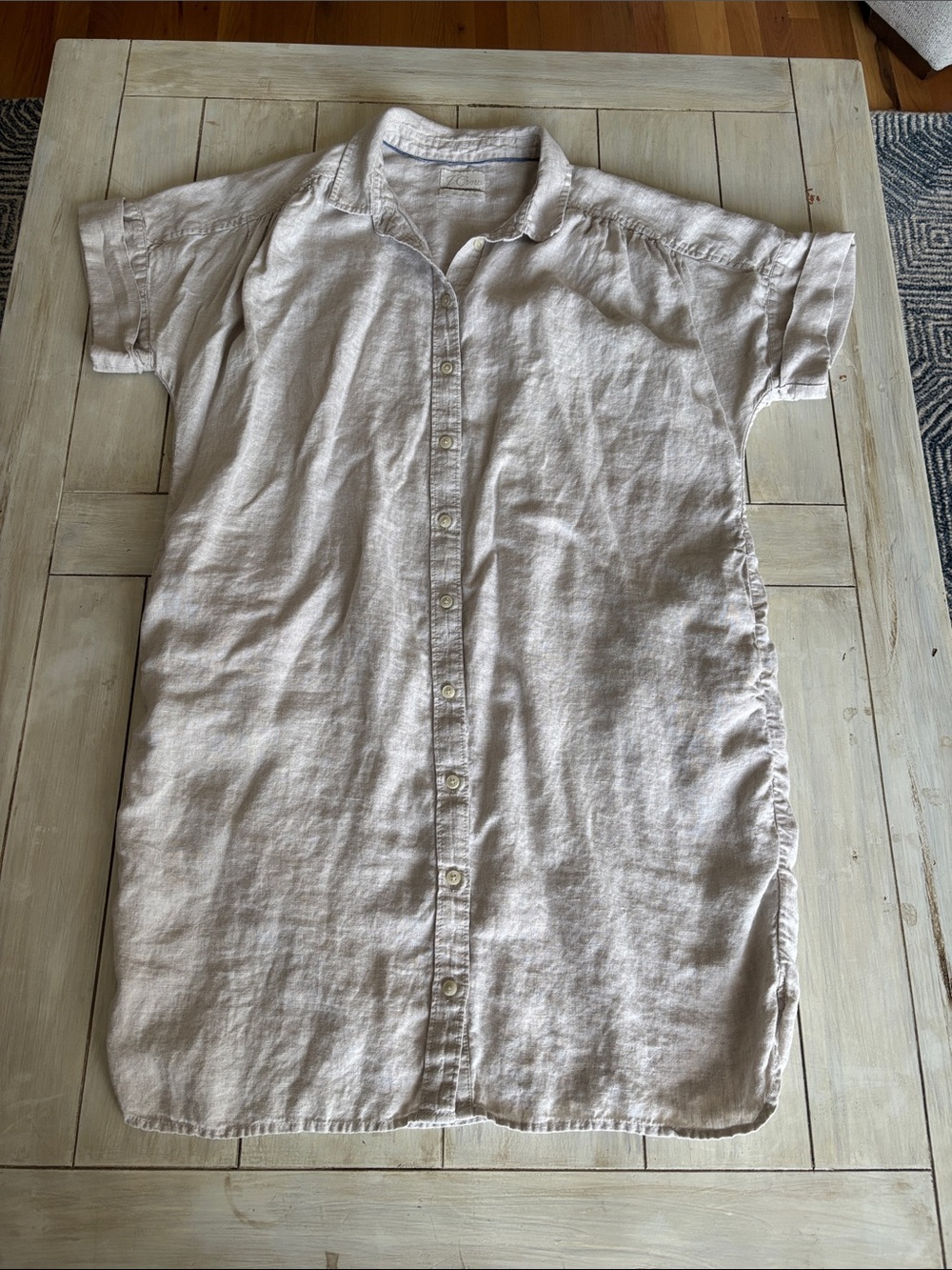 J Crew Classic Relaxed 100% Linen Tan Button Front Dress Large
